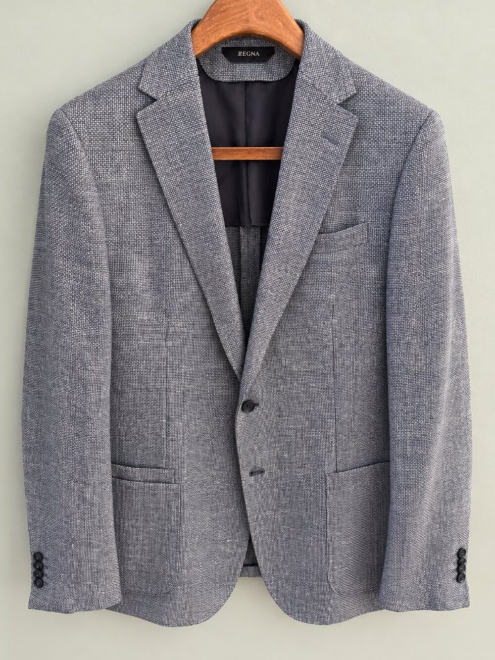 Zegna Gray-Blue Linen Wool Blazer | Fits Like 42R
